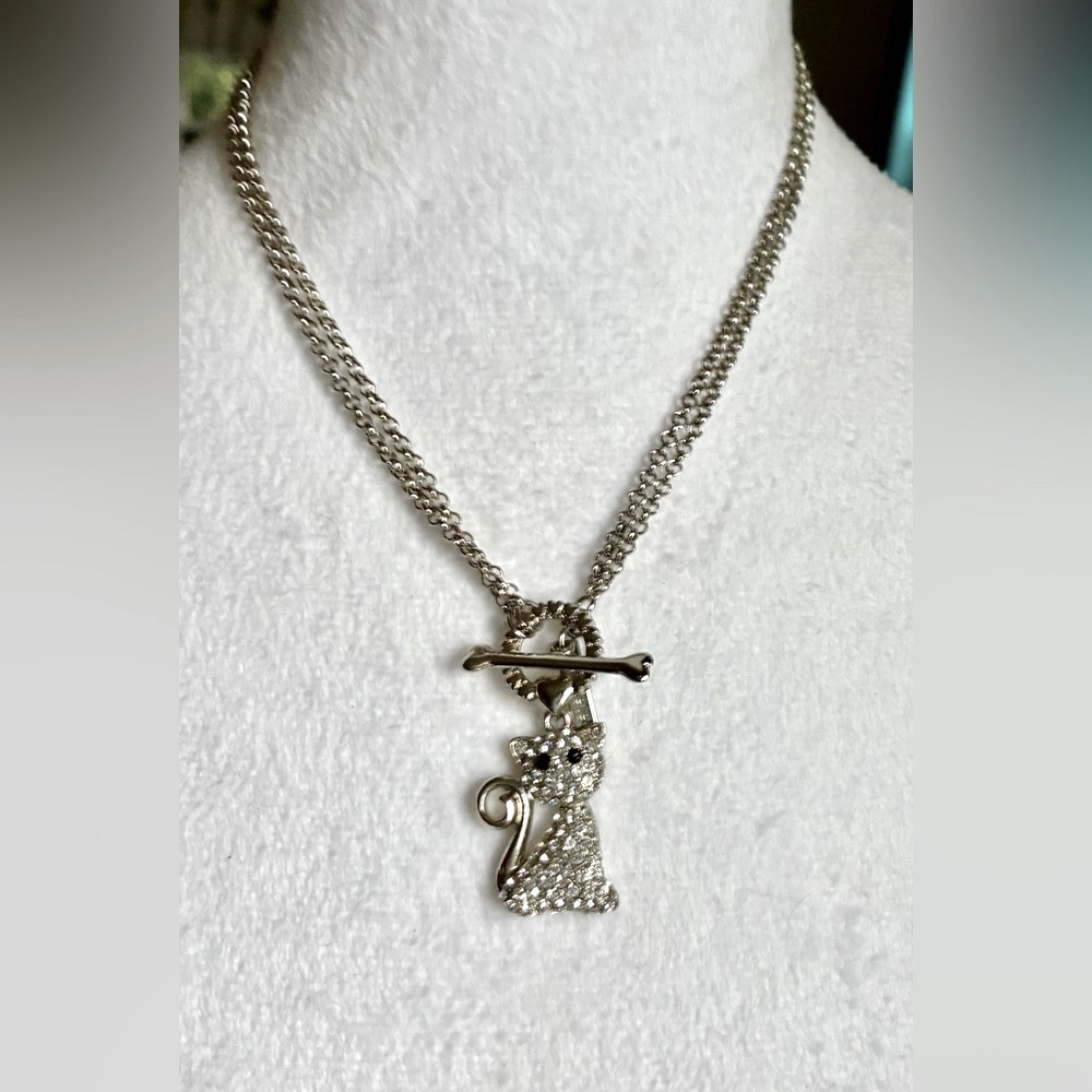 😺 Genuine Crystal Silver Tone Kitty Cat Pendant Necklace by Cookie Lee - Picture 5 of 11